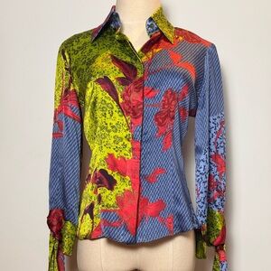 Vintage Just Cavalli 100% Silk Vibrant Blouse Size 40
